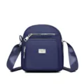 Borsa a tracolla in nylon blu navy da donna, borsa da viaggio leggera con tasche. - Blu scuro