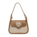 Chic Sac à Main Bicolore Élégant avec Boucle en Forme de Cœur pour Femme Élégante - Blanc Cassé