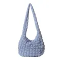 Trendy light blue quilted shoulder bag for women, casual large capacity puffer tote bag. - Light Blue
