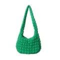 Borsa a tracolla trapuntata verde brillante, borsa puffer alla moda con grande capienza. - Verde scuro