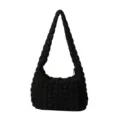 Borsa a tracolla nera trapuntata da donna, borsa a mano casual imbottita con tracolla larga. - Nero