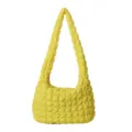 Yellow quilted puffer shoulder bag, trendy lightweight cloud hobo tote for women daily fashion. - Yellow