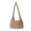 Beige quilted shoulder bag for women, stylish cloud tote handbag with soft padded design. - Khaki