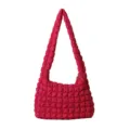 Stylish women's quilted puffer shoulder bag, pink cloud tote bag for casual daily wear. - Rose Red