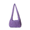Purple quilted shoulder bag for women, casual soft puffer tote bag with large capacity. - Purple