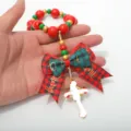 Kerst houten kralen gebed armband hanger met geruite strik en kruis vakantiecadeau. - Kerst Rood Groen Ruit Kruis Stijl (ZJ251201004)