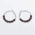 Vintage wooden bead hoop earrings for women, minimalist chic metal hoop jewelry gift. - Dark Brown Wood Bead