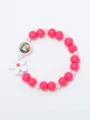 Kinderen roze houten kralen armband met schattige bloemhanger en ronde heilig hanger, kleurrijk. - Roze Wit