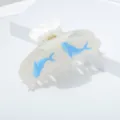 Whale print hair claw clip detail, translucent white acrylic hairpin, summer fashion accessory. - Blue Whale Style (M250702003-4)