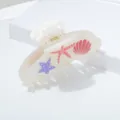 Close-up detail of white marine style hair claw clip featuring cute starfish and shell patterns. - Milky White Ocean Series (M250702003-7)