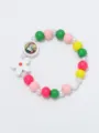 Kleurrijke kraal armband voor kinderen met houten bloem en heilige hanger elastische sieraden. - Gemengde Kleuren