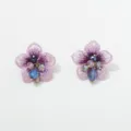 Paarse bloemoorringen van kristalgaas met parels, elegant bosstijl ontwerp voor dames. - 3D-bloem (M240913005) / Paars