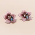 Elegante paarse stoffen bloem oorstekers met kristal kralen voor dames dagelijks chic stijl. - Lichtpaars