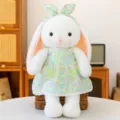 Schattig pluche konijn met bloemenjurk en haarband, zachte knuffelpop als geweldig cadeau. - 35 cm / Kleurrijk groen konijn