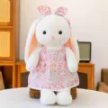Schattig wit pluche konijn speelgoed met bloemenjurk en haarband, zacht knuffeldier voor kinderen. - 35 cm / Roze kleurrijk konijn