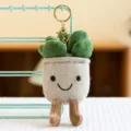 Cute potted succulent plush keychain, soft material with gold keyring. Perfect bag charm. - Succulent / 16cm / Beige