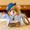 Cute cartoon plush bear keychain with blue hat and plaid shirt, trendy bag pendant accessory. - Artist - Blue Plaid