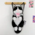 Cute simulation cat plush backpack with lace bow tie, soft stuffed animal school bag for girls. - 50cm Sound Version / Black