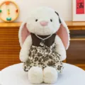 Süßes Plüsch Langohrhäschen Spielzeug mit braunem Blumenkleid und Perlenkette für Mädchen. - 30cm (Ohne Herz-Anhänger) / Hasen-Halskette