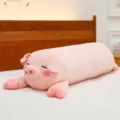Cute cartoon lying pig long plush pillow, soft sleeping bolster toy for bedroom bed comfort - Squinting Eye Lying Pig / 70 cm