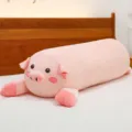 Cute pink pig long plush pillow, soft cartoon bolster toy for bed sleeping and comfort. - Round Eye Lying Pig / 70 cm