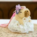 Cute plush capybara keychain with lace dress and stylish straw hat for backpack decor. - Capybara - White Dress, 12cm