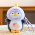 Cute plush penguin doll keychain with a purple unicorn horn and cute backpack pendant - Unicorn Hood Penguin