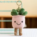 Cute plush succulent potted plant keychain, pink smiley face design with keyring pendant. - Succulent / 16cm / Pink