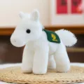 Cute white plush pony toy with green saddle, soft stuffed animal doll for kids gifts. - 21cm / White