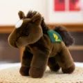 Cute brown plush horse toy with green saddle, soft stuffed animal doll for kids gift. - 21cm / Dark Brown
