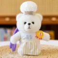 Cute chef bear plush doll pendant, striped uniform stuffed animal keychain for bag and car key - Chef Style - White Uniform