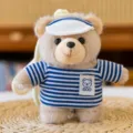 Cute cartoon striped bear plush toy keychain, stylish sailor uniform design, soft and fluffy bag. - Hoodie Style in Dark Blue