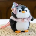 Cute plush penguin keychain pendant backpack accessory with flower and pink collar. - Penguin - Pink 13 cm