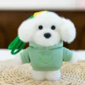 Cute white fluffy puppy plush toy keychain backpack pendant featuring green hoodie cute animal accessory - Dog in Hoodie - Green 12 cm