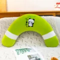 Green crescent body pillow with cute panda design, soft plush sleeping support cushion for adults. - 60 cm / Green