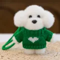 Cute white puppy plush keychain with green sweater, lovely bag charm and backpack accessory. - Dog in Sweater - Green 12 cm
