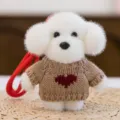 Cute fluffy dog plush keychain bag pendant with sweater soft toy accessory variant - Dog in Sweater - Brown 12 cm