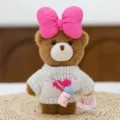 Cute plush bear keychain with big pink bow and knitted sweater, ideal bag accessory. - Bear in Sweater - White 15 cm