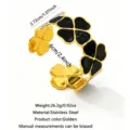 Brazalete de trébol negro dorado de acero inoxidable, joya floral abierta elegante. - Negro