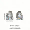 Stainless steel round cubic zirconia stud earrings detail view, elegant sparkling crystal jewelry. - Round Zirconia Earrings (RT138EH-1)