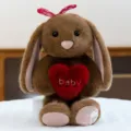 Cute brown long ear plush rabbit toy holding red heart soft doll for kids gift birthday - Brown Rabbit Holding Red Heart / 30 cm (with Pellets)