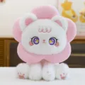 Cute sunflower cat plush toy with big sparkling eyes and pink flower collar doll gift. - 25cm / Sunflower - White
