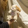 Cute mini plush puppy doll with heart sweater, soft stuffed animal toy for girls birthday gift - Pink