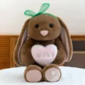 Cute long ear bunny plush toy holding a pink heart, soft stuffed animal doll for girls birthday gift. - Brown Rabbit Holding Pink Heart / 30 cm (with Pellets)