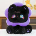 Cute black cat plush toy with purple flower collar, soft stuffed animal gift for kids and girls. - 25cm / Black Sun Flower Style