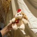 Cute plush toy, cartoon puppy doll, mini stuffed animal with cute hat and fries decor, brown variant. - Red Hat Style