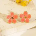 Vintage stainless steel pink enamel flower stud earrings, elegant floral jewelry for women. - Flower Style (orange) / Orange