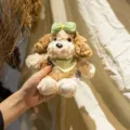Cute mini tart dog plush toy, soft stuffed puppy animal doll variant, perfect gift for girls. - Green Bow Style