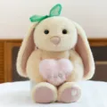 Cute plush rabbit toy with long ears and pink heart, soft stuffed animal doll for kids gift - Yellow Rabbit Holding Pink Heart / 30 cm (with Pellets)