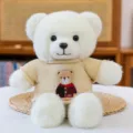 Süßer weißer Plüsch Teddybär mit gemütlichem beigen Pullover, weiches Stofftier als Geschenk. - 30 cm / Weiß